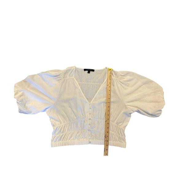 Marc New York White Linen Blend Cropped Ruched Top Balloon Sleeve Blouse Size L - Picture 6 of 7